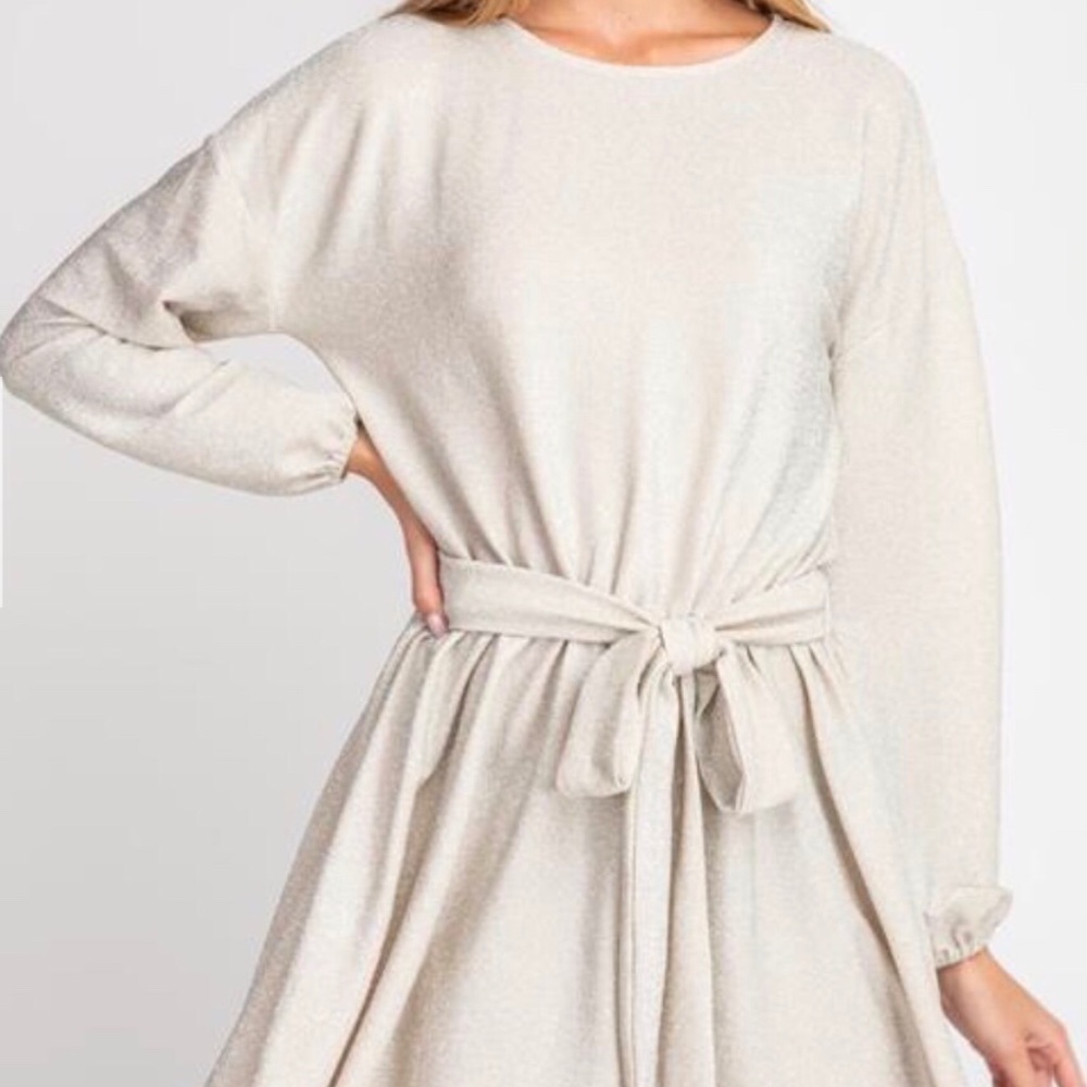 *NEW* TAUPE TIE WAIST GLITTER DRESS